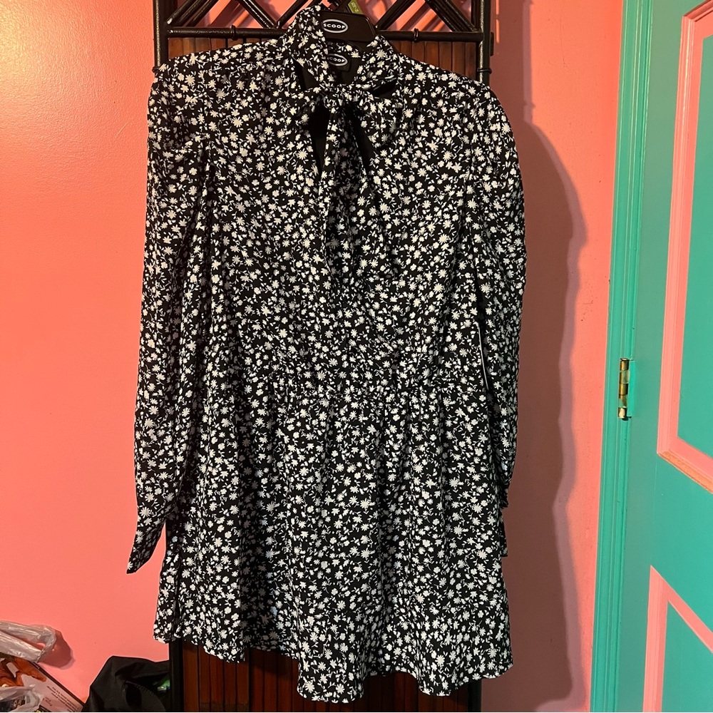 Scoop Long Sleeve Floral Lined Dress with Pockets XL NWT